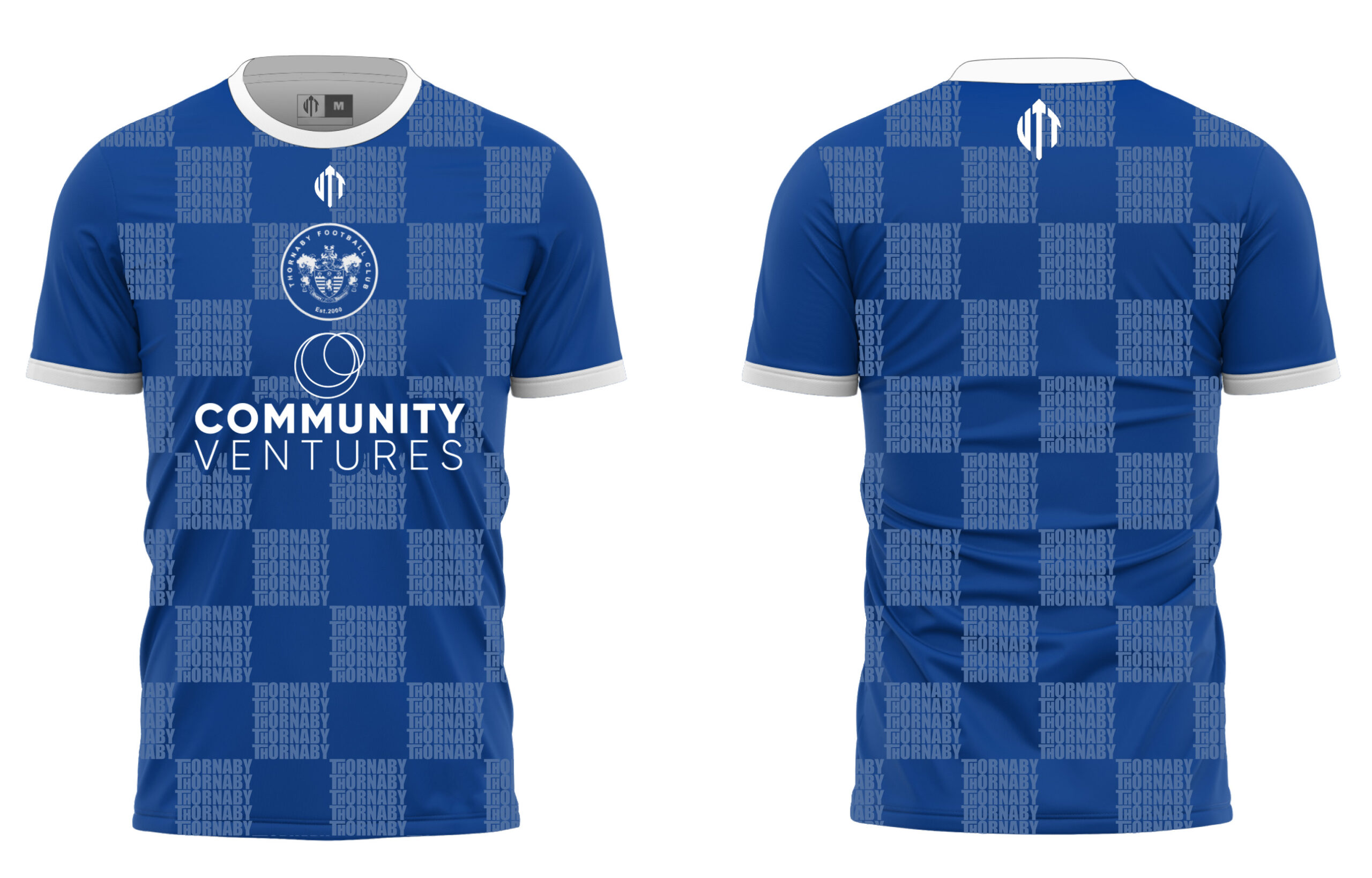 A football kit branded with the Community Ventures logo